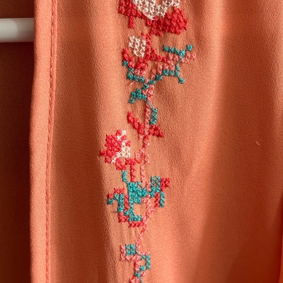 Umgee USA Kimono Cardigan S/M Coral Embroidered Fringe Hem Boho Open Front - Picture 4 of 6